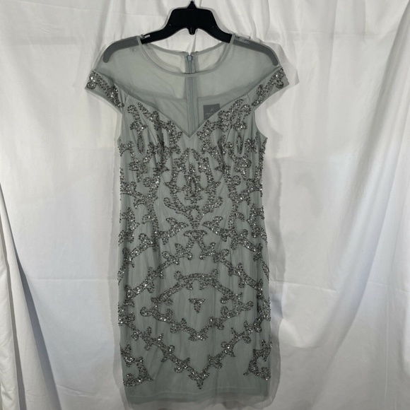 NWT Adrianna Papell‎ [ 8 ] Sequined Beaded Sheath Dress in Frosted Sage - Picture 7 of 12